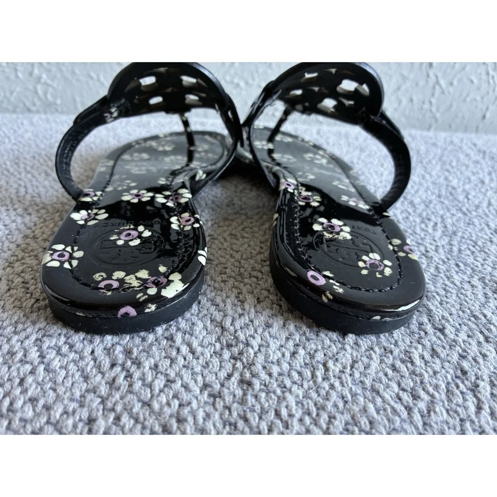 Tory Burch Miller Floral Patent Sandals Black Pink Women Size 4.5 M EU 35.5 - Picture 7 of 13